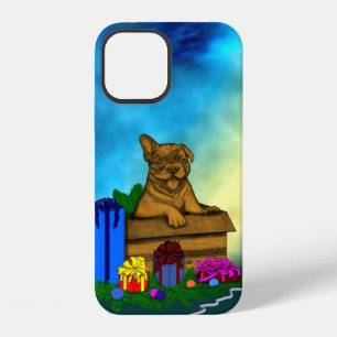 Coque iPhone 12 Chiot dans une boîte, Joyeux Noël
