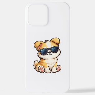 Coque iPhone 12 Pro Max Chiot Mignon avec Lunettes de Soleil Design Kawaii