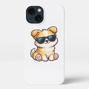 Etui iPhone 13 Chiot Mignon avec Lunettes de Soleil Design Kawaii
