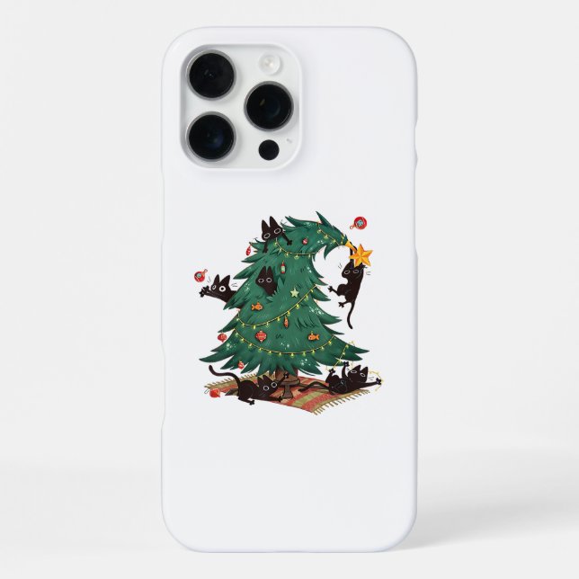 Coque iPhone Christmas Tree and Cat Cute Christmas Cat Lover (Verso)