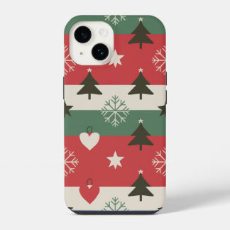Coque Pour iPhone 14 Christmas trees and white snow