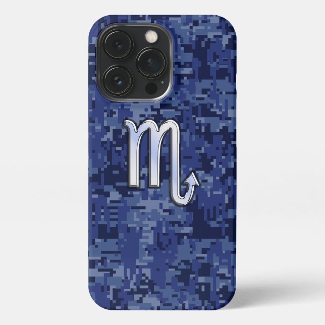Coque iPhone Chrome Scorpio Zodiac Connexion Marine Camo Bleu (Verso)