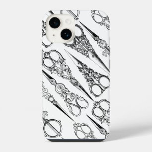 Coque Pour iPhone 14 Ciseaux élégants de coiffeur victorien noir blanc
