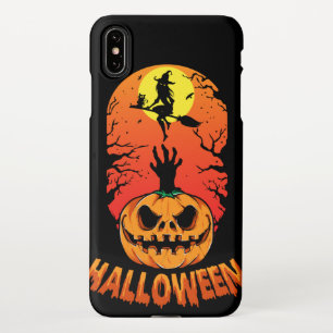 Coque iPhone XS Max Citrouille éffrayant et sorcière Volant Broom cont
