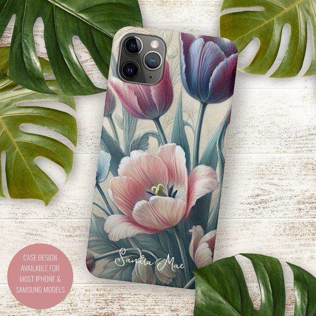 Coque iPhone Classic Chic Tulips Belle Art Dessin Botanique (Créateur téléchargé)