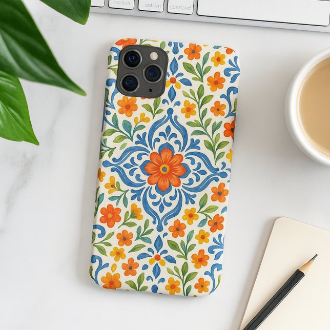 Coque iPhone Classic Ethnic Méditerranéen Floral Art Motif (Créateur téléchargé)