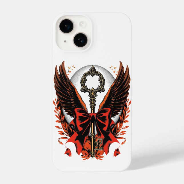 Coque iPhone Clé de fond en velours gothique avec ailes et lune (Verso)