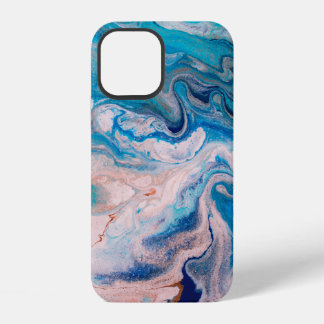 Coque iPhone 12 Closeup of mixed blue and white abstract marble te