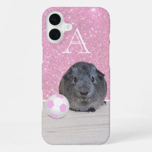 Coque iPhone 16 Plus Cochon d'Inde Monogrammé Rose Ballon de Football R