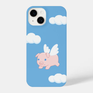 Coque Pour iPhone 14 Cochon volant - Cochon mignon avec ailes en bleu