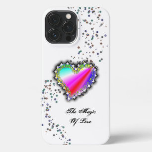 Etui iPhone 13 Pro Max Coeur arc-en-ciel avec étoiles, La magie de l'amou