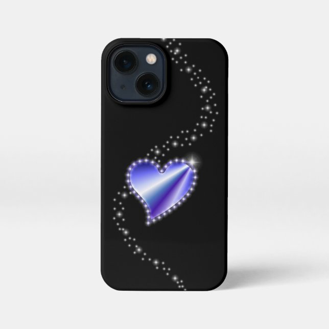 Coque iPhone Coeur arc-en-ciel violet avec étoiles sur noir (Verso)