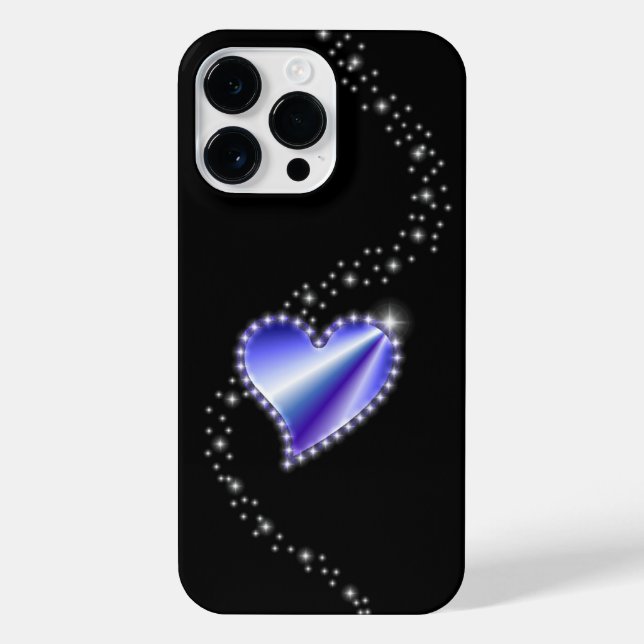 Coque iPhone Coeur arc-en-ciel violet avec étoiles sur noir (Verso)