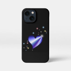 Etui iPhone 13 Mini Coeur arc-en-ciel violet avec étoiles sur noir