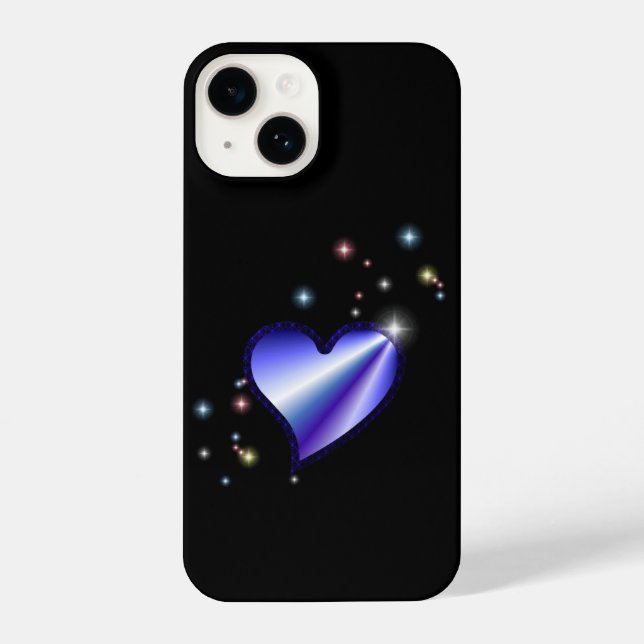 Coque iPhone Coeur arc-en-ciel violet avec étoiles sur noir (Verso)