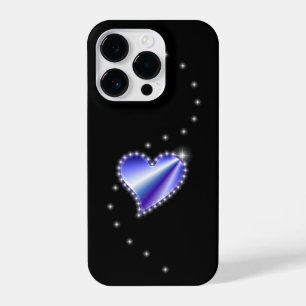 Coque Pour iPhone 14 Plus Coeur arc-en-ciel violet avec étoiles sur noir