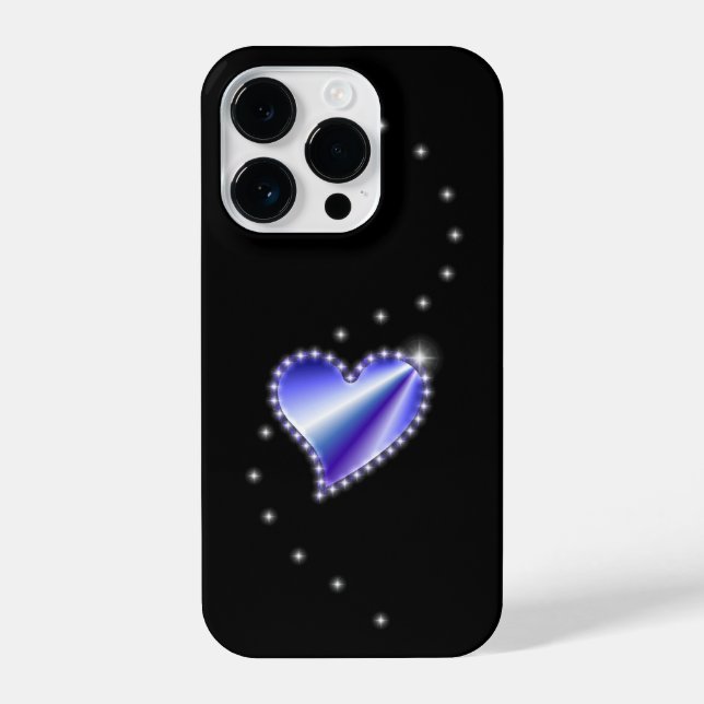 Coque iPhone Coeur arc-en-ciel violet avec étoiles sur noir (Verso)
