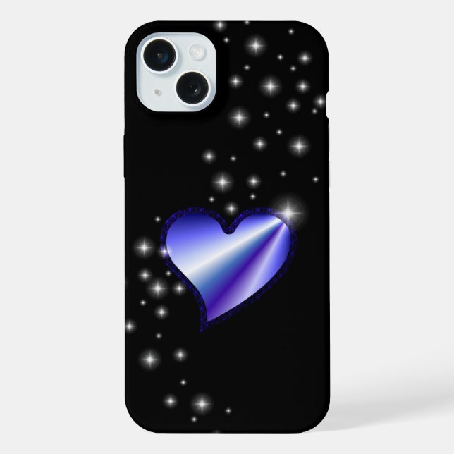 Coque iPhone Coeur arc-en-ciel violet avec étoiles sur noir (Verso)