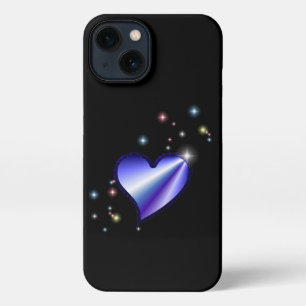 Etui iPhone 13 Coeur arc-en-ciel violet avec étoiles sur noir