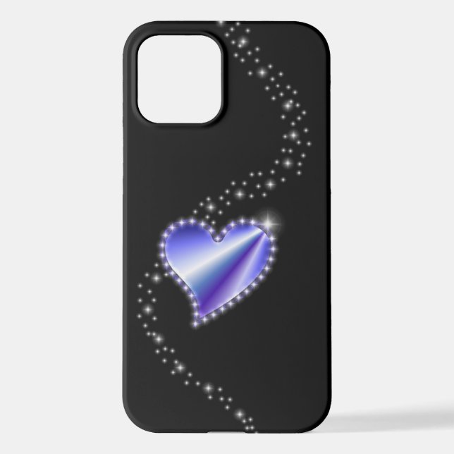 Coque iPhone Coeur arc-en-ciel violet avec étoiles sur noir (Verso)