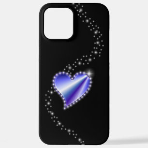 Coque iPhone 12 Pro Max Coeur arc-en-ciel violet avec étoiles sur noir