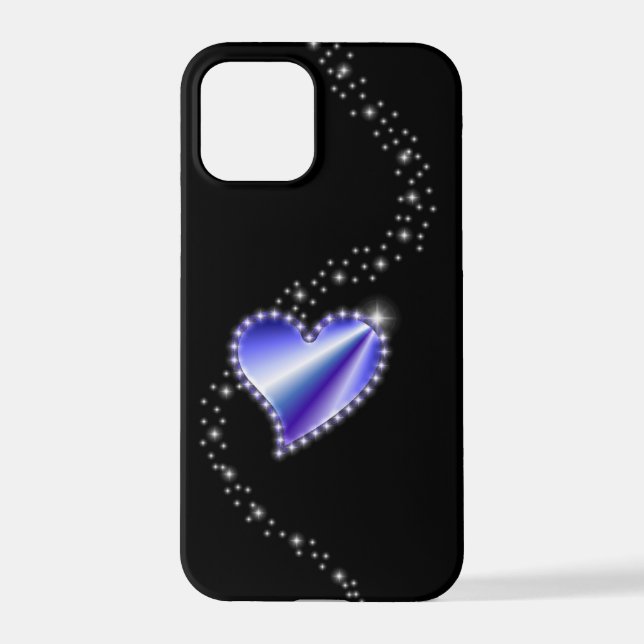 Coque iPhone Coeur arc-en-ciel violet avec étoiles sur noir (Verso)