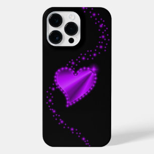 Coque Pour Pour iPhone 14 Pro Max Coeur arc-en-ciel violet avec étoiles sur noir