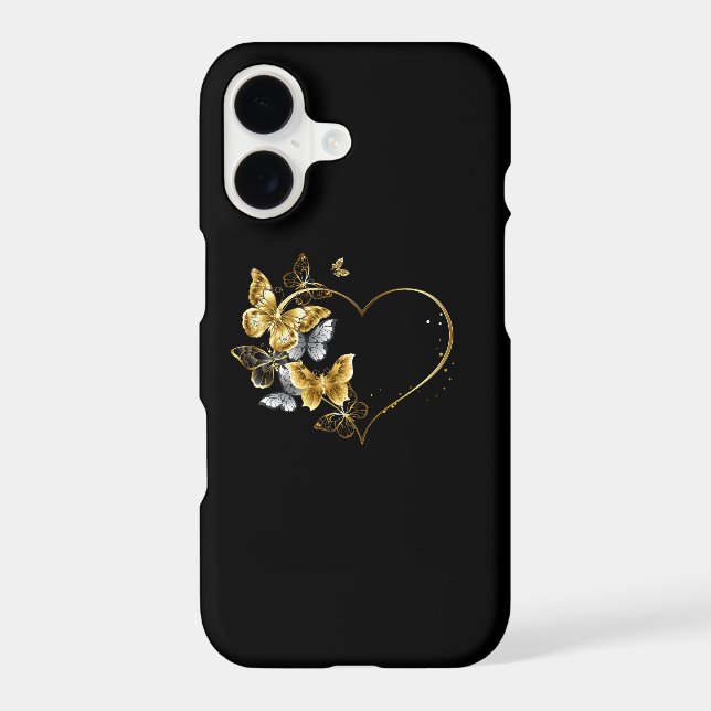 Coque iPhone Coeur aux papillons d'or (Verso)