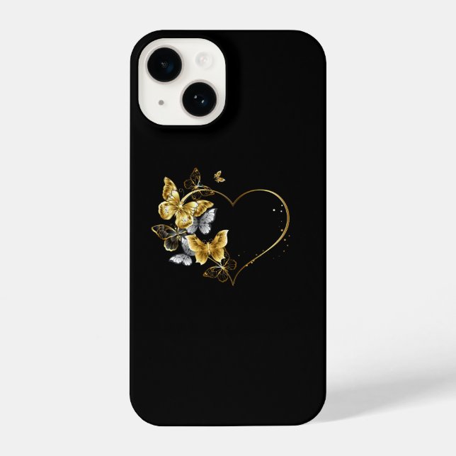 Coque iPhone Coeur aux papillons d'or (Verso)
