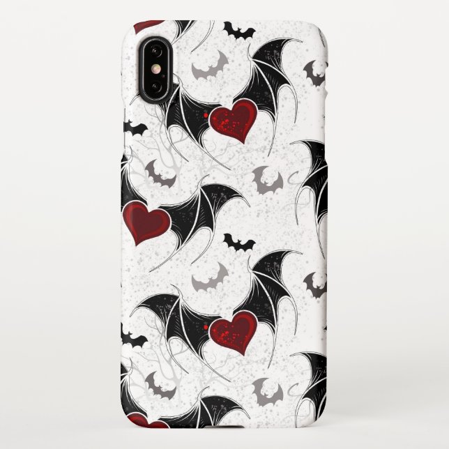 Coque iPhone Coeur d'Halloween avec ailes de chauve-souris noir (Dos)