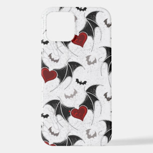 Coque iPhone 12 Coeur d'Halloween avec ailes de chauve-souris noir