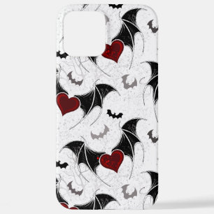 Coque iPhone 12 Pro Max Coeur d'Halloween avec ailes de chauve-souris noir