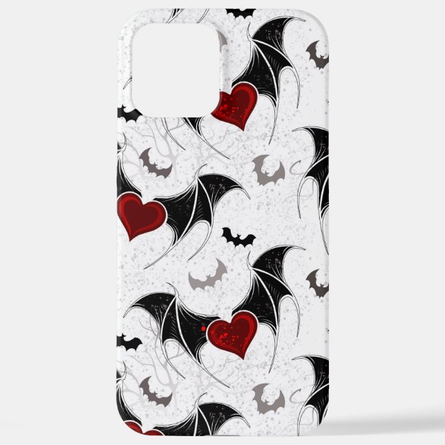 Coque iPhone Coeur d'Halloween avec ailes de chauve-souris noir (Verso)