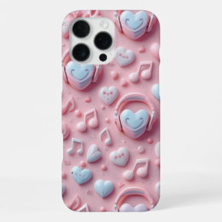 Coque iPhone 16 Pro Max Cœurs pastel mignons et notes de musique pour les