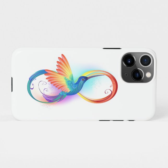 Coque iPhone Colibri arc-en-ciel avec symbole Infinity (Dos Horizontal)