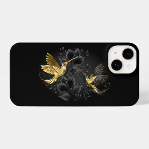 Coque Pour iPhone 14 Colibri noir et or