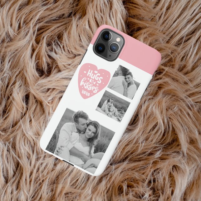 Coque iPhone Collage Couple Photo & Hugs And Kisses PInk Heart (Créateur téléchargé)