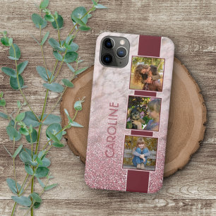 Coque iPhone 16 Pro Max Collage de photos personnalisé sur motif marbre ro