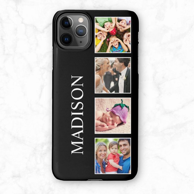 Coque iPhone Collage photo de famille personnalisée Noir person (Créateur téléchargé)