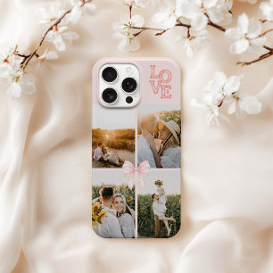 Coque iPhone 16 Pro Max Collage photo personnalisé 4 Amour Aquarelle Rose