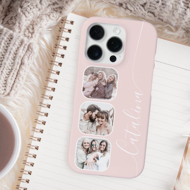 Coque iPhone Collage photo personnalisé rose vierge personnalis (Créateur téléchargé)