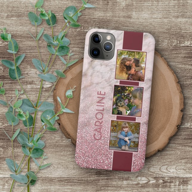 Coque iPhone Collage Photo Personnalisé Sur Le Motif En Marbre  (Créateur téléchargé)