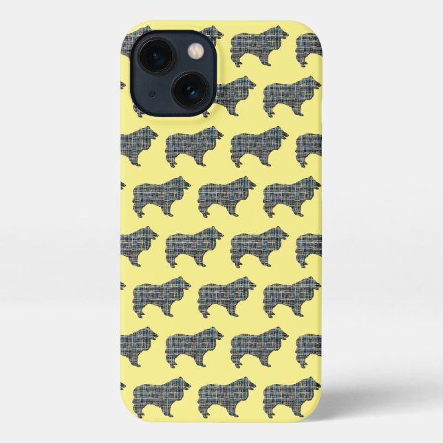 Coque iPhone Collie Rough Chien Cute Silhouette Grille Jaune (Verso)