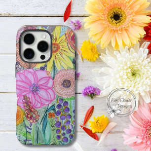 Coque iphone coloré de fleurs de médias mixtes