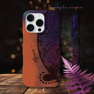 Coque iPhone 16 Pro Coloré violet orange moderne motif floral