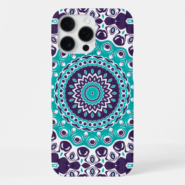 Coque iPhone Conception de mandala moderne aqua et prune (Verso)