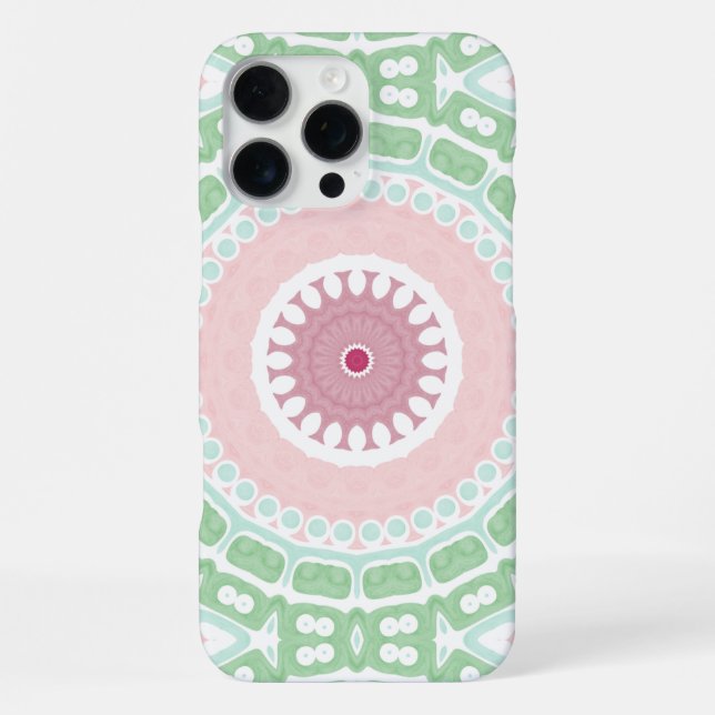 Coque iPhone Conception de mandala rose menthe élégante (Verso)