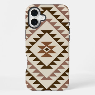 Coque iPhone 16 Plus Conception de motif diamant aztéque marron+crème