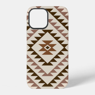 Coque iPhone 12 Conception de motif diamant aztéque marron+crème