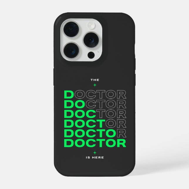Coque iPhone Conception de texte néon « Le médecin est ici » (Verso)